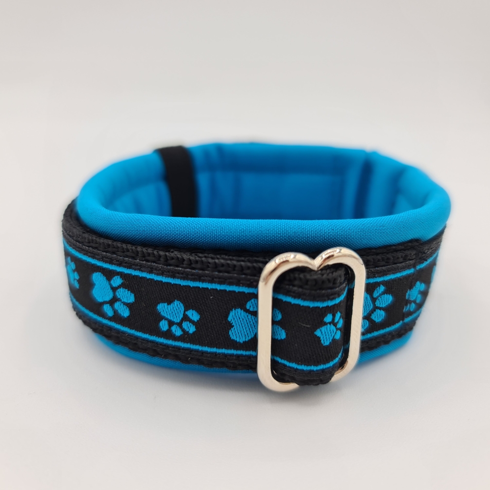 Halsband schwarz-blau mit Pfötchen, verstellbar & gepolstert